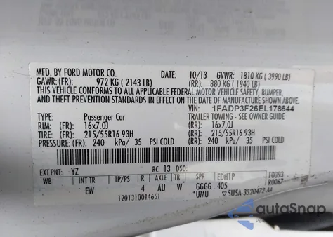 2014 Ford Focus Se из США, поврежденный, VIN 1FADP3F26EL178644